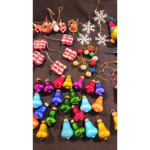 63 Vintage Mini Christmas Ornaments Set Mixed Glass - Picture 3 of 14